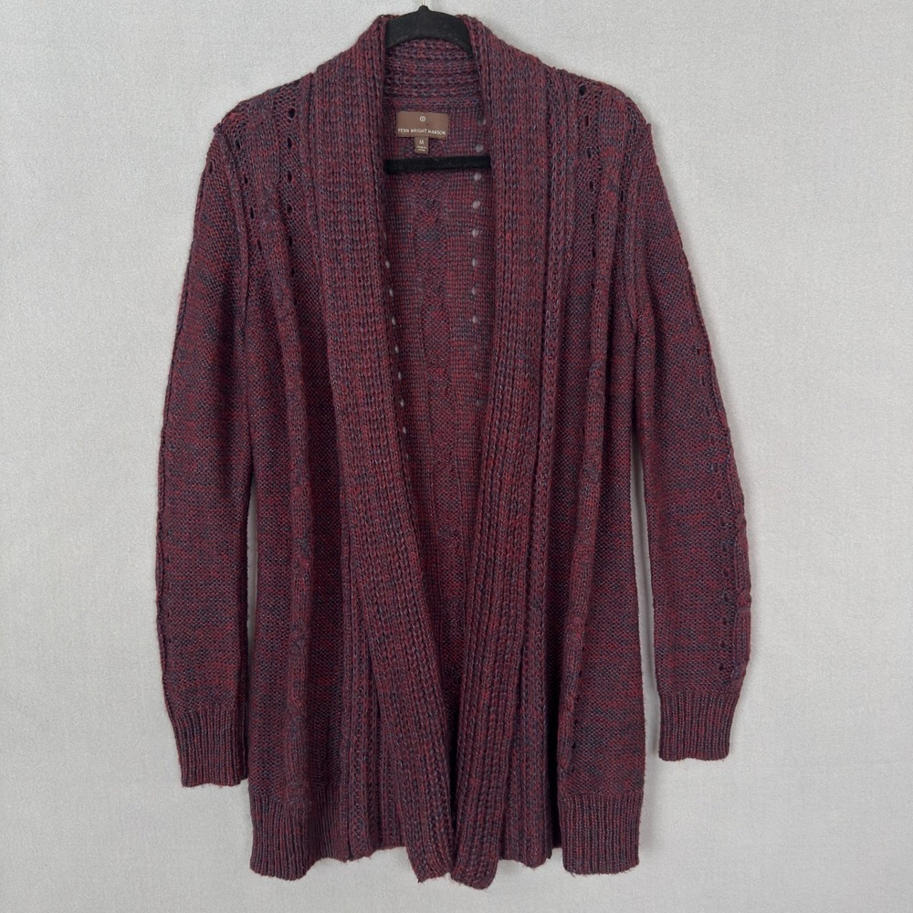 Fenn Wright Manson Women's Wool Blend Burgundy Open Shawl Collar Cardigan Size M